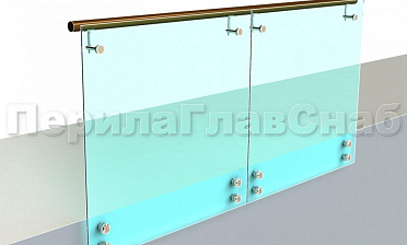 Ограждение с деревянным поручнем на выносе на точечном креплении купить в Санкт-Петербурге