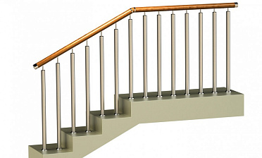 Ограждения с двумя стойками в каждую ступень с деревянным поручнем и без ригелей купить в Санкт-Петербурге