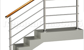 Четыре ригеля на держателях, круглый деревянный поручень и квадратные стойки в Санкт-Петербурге. Готовые проекты ПерилаГлавСнаб Четыре ригеля на держателях, круглый деревянный поручень и квадратные стойки в Санкт-Петербурге. Готовые проекты ПерилаГлавСнаб