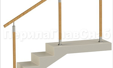 Нержавеющие ограждения без ригелей с квадратным деревянным поручнем и стойками с деревянными вставками купить в Санкт-Петербурге