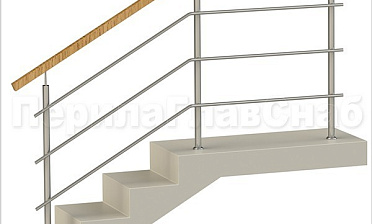 Три ригеля на сварке, квадратный деревянный поручень и круглые стойки купить в Санкт-Петербурге