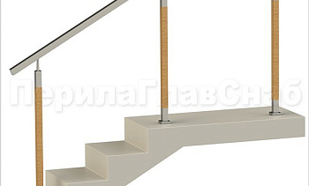 Нержавеющие ограждения без ригелей с квадратным поручнем и стойками с деревянными вставками в Санкт-Петербурге. Готовые проекты ПерилаГлавСнаб