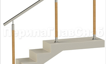 Нержавеющие ограждения без ригелей с квадратным поручнем и стойками с деревянными вставками купить в Санкт-Петербурге