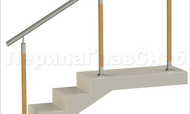 Нержавеющие ограждения без ригелей с круглым поручнем и стойками с деревянными вставками купить в Санкт-Петербурге