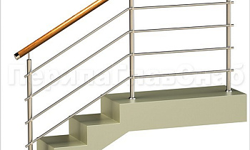 Четыре ригеля на держателях, круглый деревянный поручень и круглые стойки в Санкт-Петербурге. Готовые проекты ПерилаГлавСнаб Четыре ригеля на держателях, круглый деревянный поручень и круглые стойки в Санкт-Петербурге. Готовые проекты ПерилаГлавСнаб